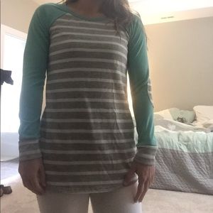 NWT Small boutique shirt- teal and gray stripe